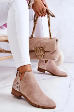 Sale Buty damskie Vinceza Zamszowe Botki Wężowy Wzór Beżowe Stephanie