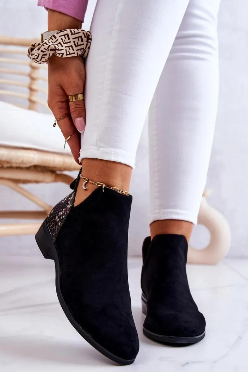 Botki Wiosenne|Czarne Botki>Buty damskie Vinceza Zamszowe Botki Wężowy Wzór Czarne Stephanie