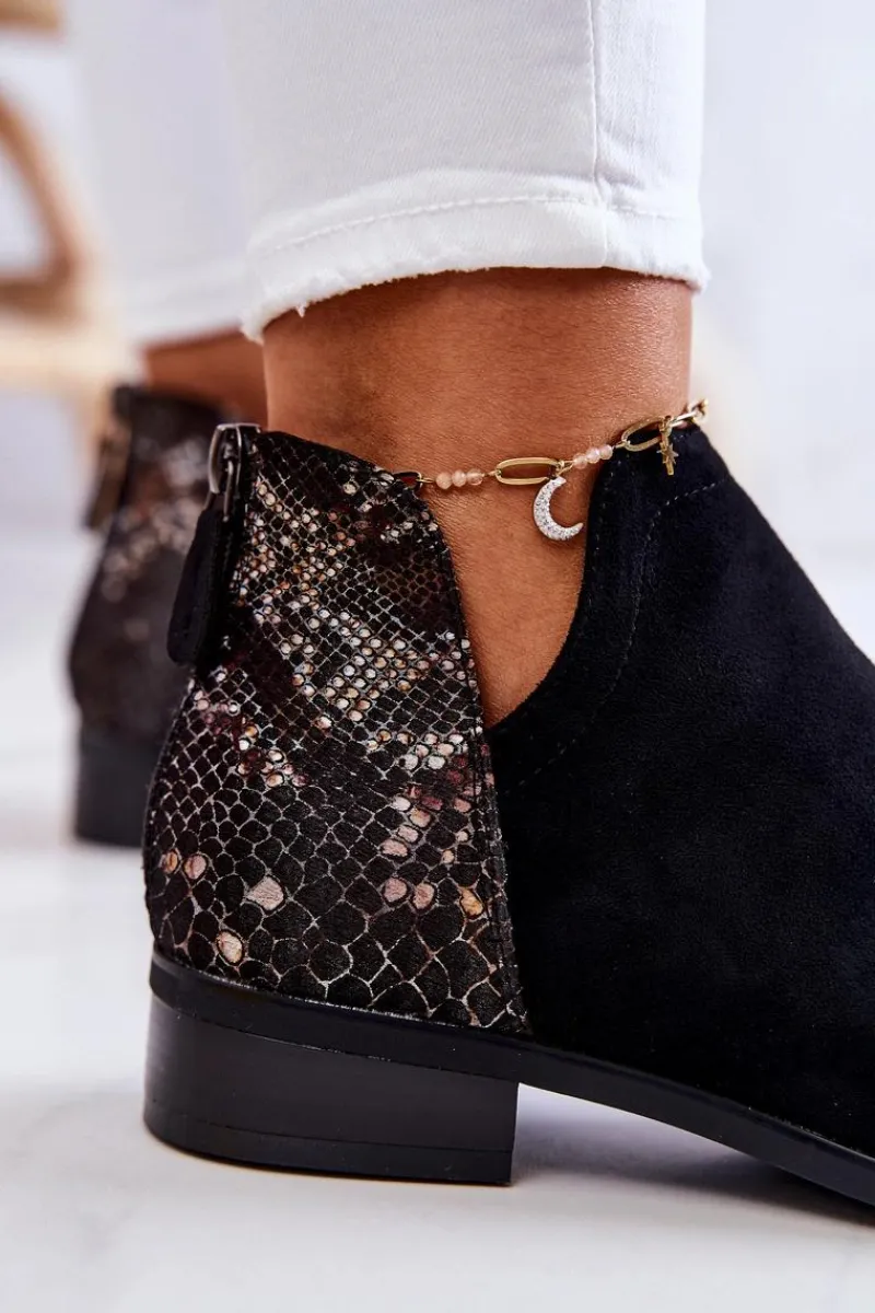 Botki Wiosenne|Czarne Botki>Buty damskie Vinceza Zamszowe Botki Wężowy Wzór Czarne Stephanie