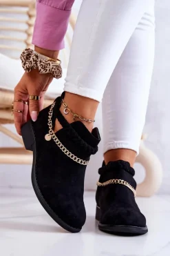 Discount Boto Zamszowe Botki Z Łańcuszkiem Czarne Talitha