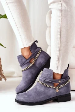 Online Boto Zamszowe Botki Z Łańcuszkiem Niebieskie Elvira