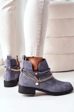 Online Boto Zamszowe Botki Z Łańcuszkiem Niebieskie Elvira
