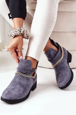 Online Boto Zamszowe Botki Z Łańcuszkiem Niebieskie Elvira