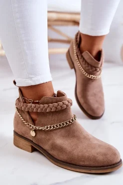 Botki Wiosenne|Czarne Botki>Boto Zamszowe Botki Z Łańcuszkiem Brązowe Talitha