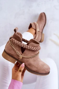 Botki Wiosenne|Czarne Botki>Boto Zamszowe Botki Z Łańcuszkiem Brązowe Talitha