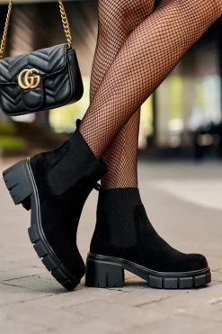 Botki Wiosenne|Czarne Botki>Boto Zamszowe Botki Z Elastyczną Wstawką Czarne Anyfer