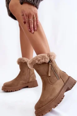 Sale Zamszowe Botki Z Futerkiem Na Suwak Beżowe Rezan Damskie Damskie Trapery|Czarne Botki