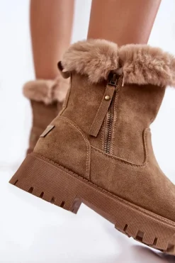 Sale Zamszowe Botki Z Futerkiem Na Suwak Beżowe Rezan Damskie Damskie Trapery|Czarne Botki