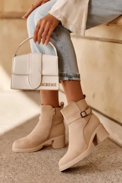 Best Boto Zamszowe Botki Z Klamrą Beżowe Neste