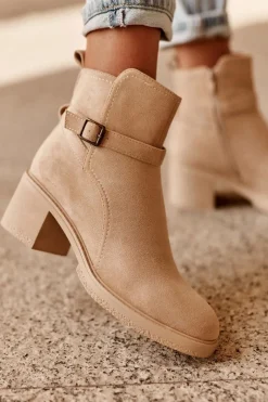 Best Boto Zamszowe Botki Z Klamrą Beżowe Neste