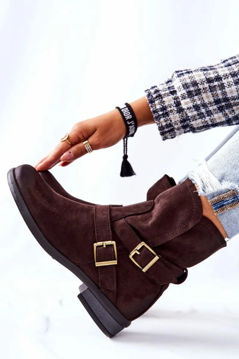 New Boto Zamszowe Botki Z Klamrami Brązowe Renisse