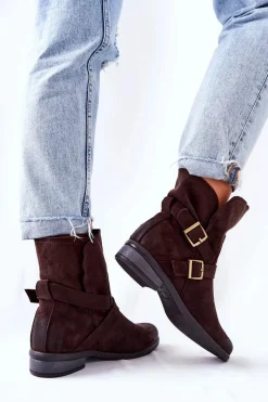 New Boto Zamszowe Botki Z Klamrami Brązowe Renisse
