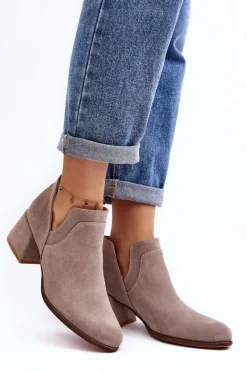 Botki Wiosenne|Botki Skórzane>Boto Zamszowe Botki Z Wycięciami Na Obcasie Jasnobeżowe Dalros