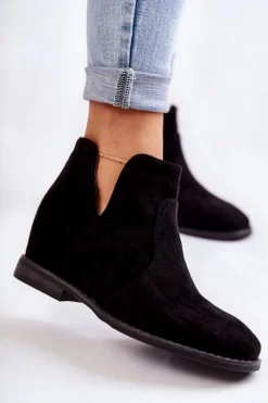 Outlet Damskie buty S.Barski Zamszowe Botki Z Wycięciami Na Płaskim Obcasie Czarne Henriette