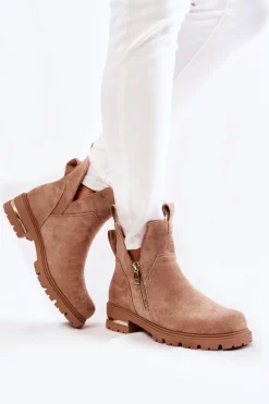 Hot Boto Zamszowe Botki Z Wycięciami Beżowe Klarissa