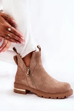 Hot Boto Zamszowe Botki Z Wycięciami Beżowe Klarissa