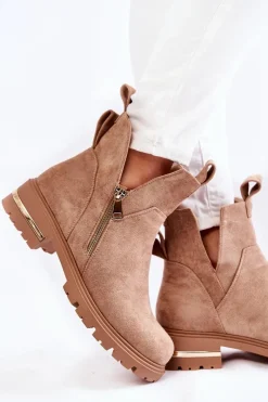 Hot Boto Zamszowe Botki Z Wycięciami Beżowe Klarissa