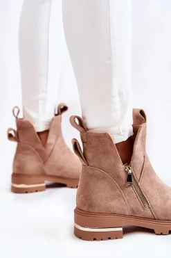 Hot Boto Zamszowe Botki Z Wycięciami Beżowe Klarissa