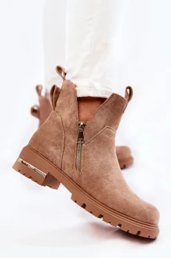 Hot Boto Zamszowe Botki Z Wycięciami Beżowe Klarissa