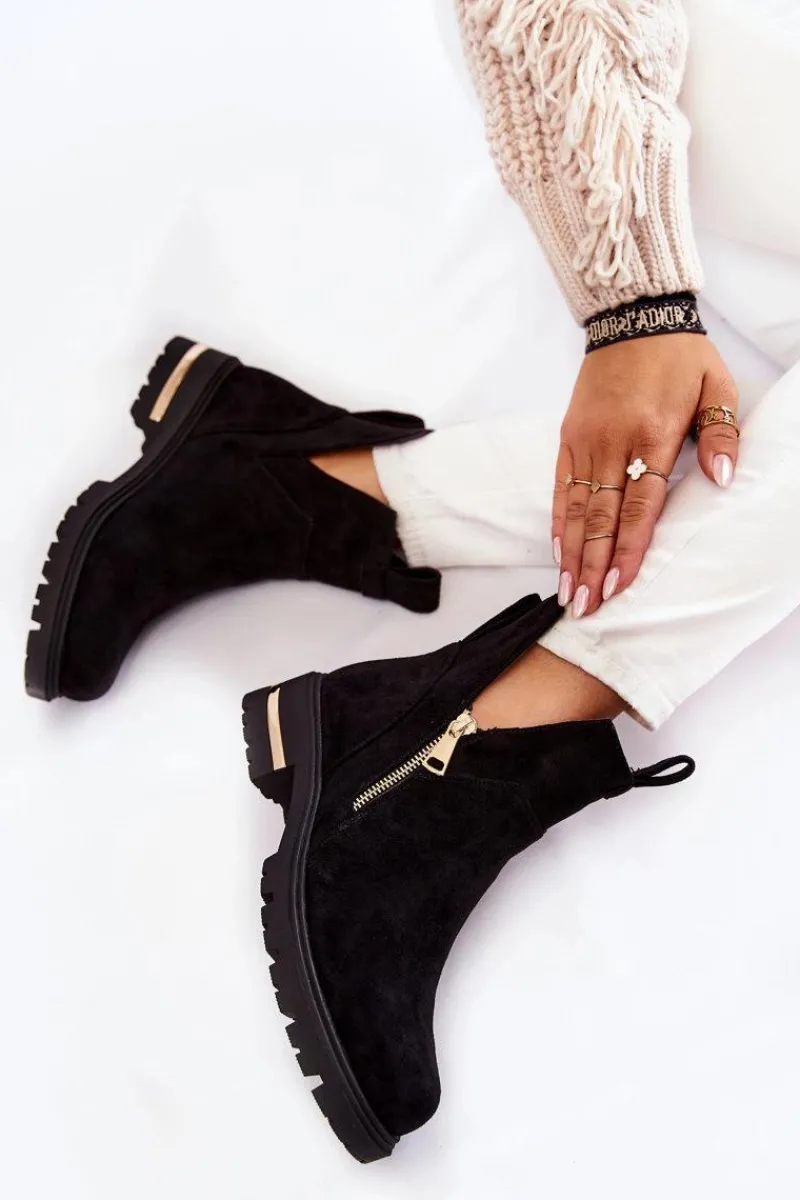 Best Boto Zamszowe Botki Z Wycięciami Czarne Klarissa