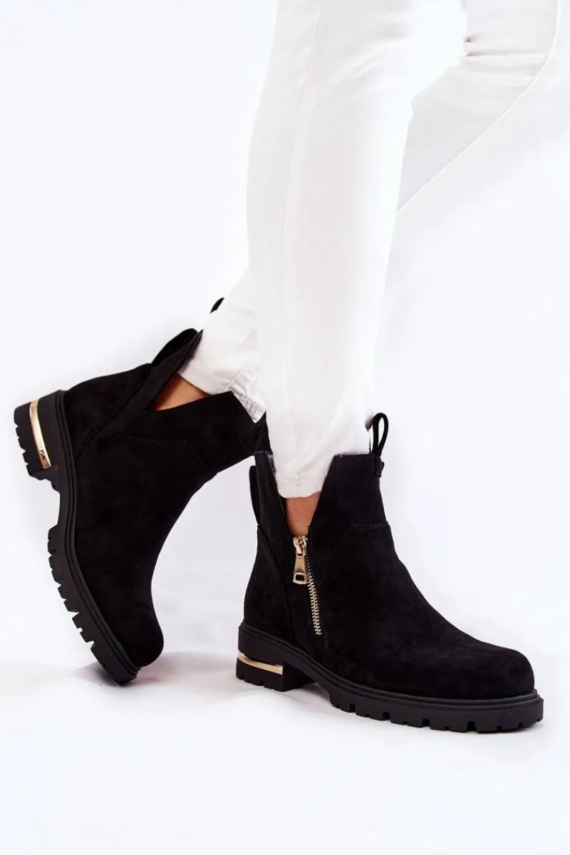 Best Boto Zamszowe Botki Z Wycięciami Czarne Klarissa