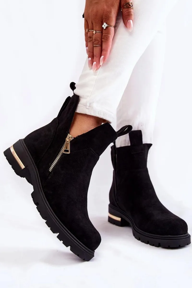 Best Boto Zamszowe Botki Z Wycięciami Czarne Klarissa