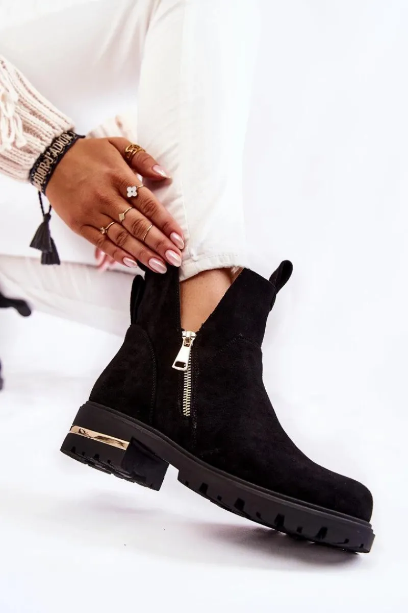 Best Boto Zamszowe Botki Z Wycięciami Czarne Klarissa