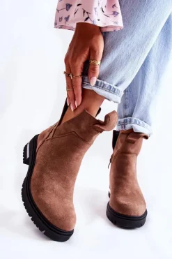 Hot Boto Zamszowe Botki Z Wycięciami Brązowe Elvera