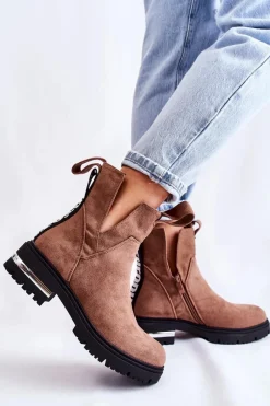 Hot Boto Zamszowe Botki Z Wycięciami Brązowe Elvera