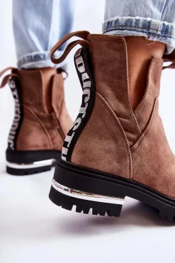 Hot Boto Zamszowe Botki Z Wycięciami Brązowe Elvera