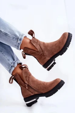 Hot Boto Zamszowe Botki Z Wycięciami Brązowe Elvera