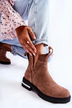 Hot Boto Zamszowe Botki Z Wycięciami Brązowe Elvera