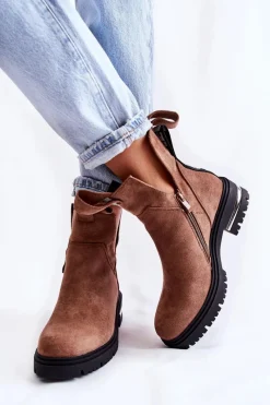 Hot Boto Zamszowe Botki Z Wycięciami Brązowe Elvera