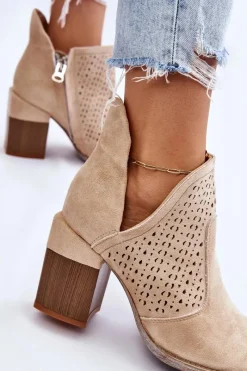 Sale Zamszowe Botki Z Wycięciem Jasnobeżowe Layne Damskie Botki Wiosenne|Botki Na Słupku