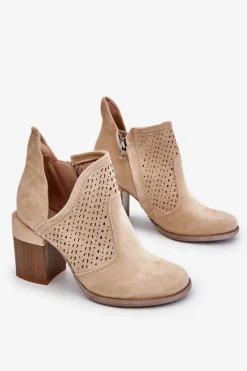 Sale Zamszowe Botki Z Wycięciem Jasnobeżowe Layne Damskie Botki Wiosenne|Botki Na Słupku