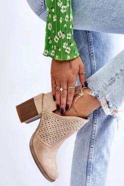 Sale Zamszowe Botki Z Wycięciem Jasnobeżowe Layne Damskie Botki Wiosenne|Botki Na Słupku