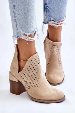 Sale Zamszowe Botki Z Wycięciem Jasnobeżowe Layne Damskie Botki Wiosenne|Botki Na Słupku
