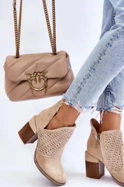 Sale Zamszowe Botki Z Wycięciem Jasnobeżowe Layne Damskie Botki Wiosenne|Botki Na Słupku