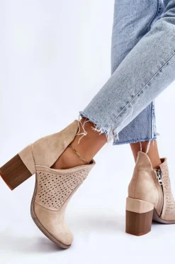 Sale Zamszowe Botki Z Wycięciem Jasnobeżowe Layne Damskie Botki Wiosenne|Botki Na Słupku