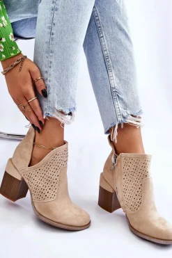 Sale Zamszowe Botki Z Wycięciem Jasnobeżowe Layne Damskie Botki Wiosenne|Botki Na Słupku