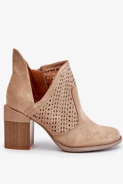 Hot Boto Zamszowe Botki Z Wycięciem Beżowe Layne