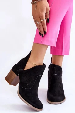 Botki Wiosenne|Botki Na Słupku>Boto Zamszowe Botki Z Wycięciem Czarne Layne