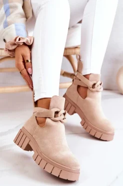 Hot Boto Zamszowe Botki Z Wycięciem Beżowe Kirsten