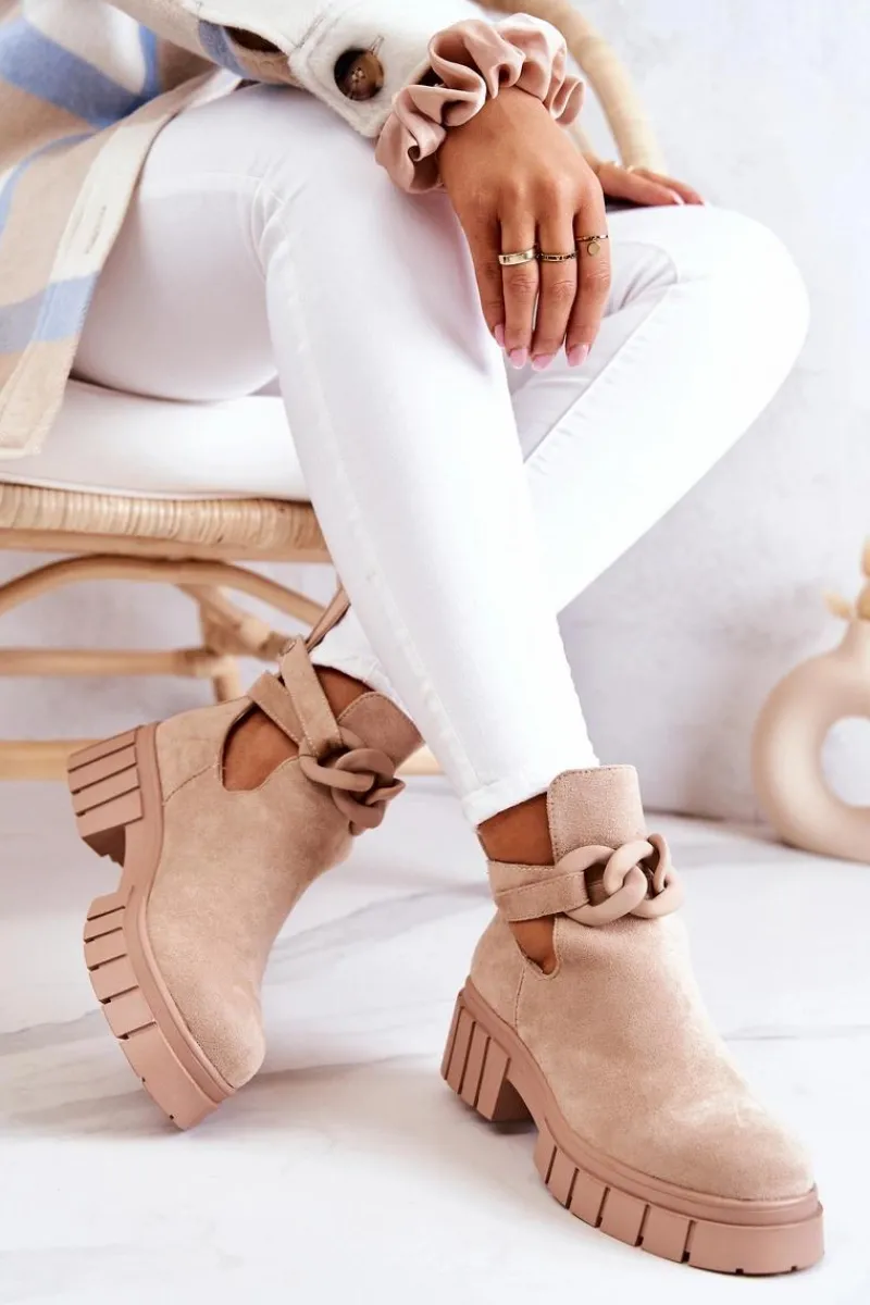 Hot Boto Zamszowe Botki Z Wycięciem Beżowe Kirsten