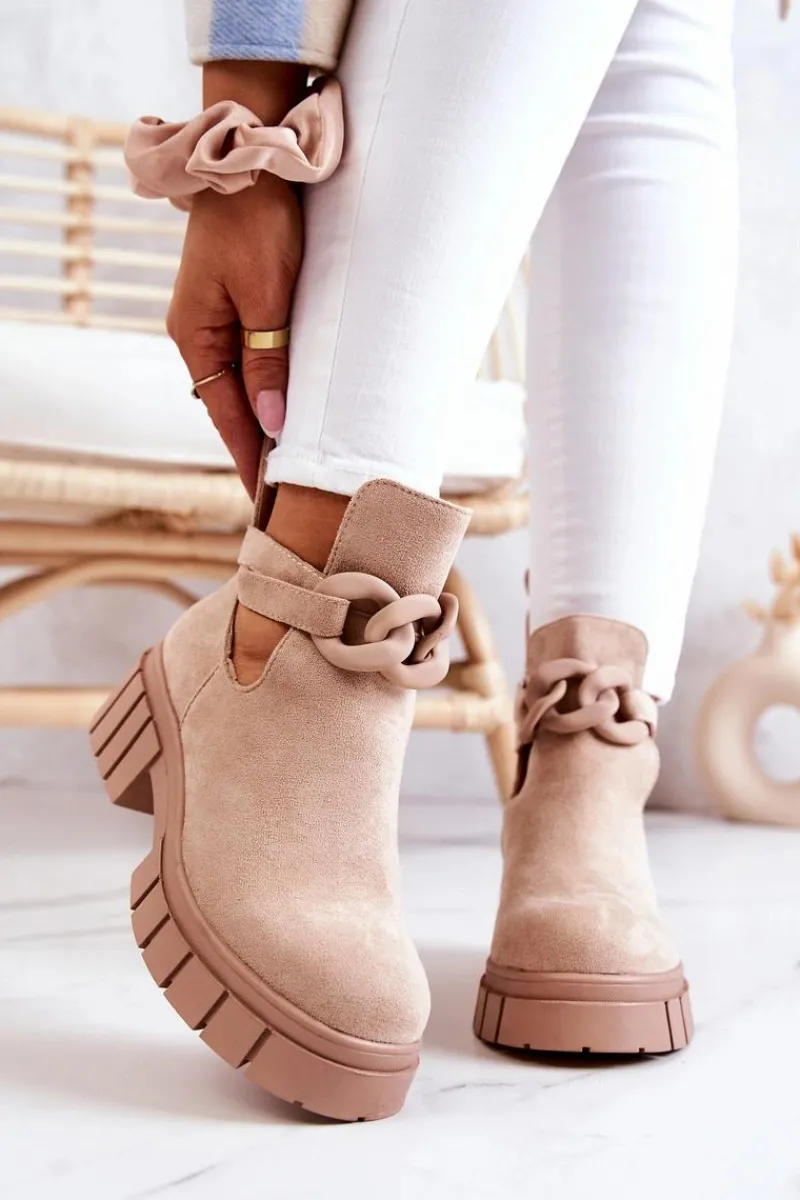 Hot Boto Zamszowe Botki Z Wycięciem Beżowe Kirsten