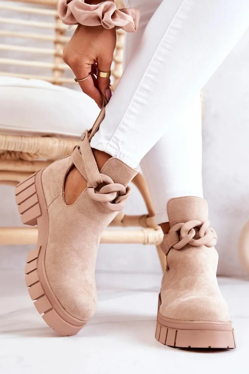 Hot Boto Zamszowe Botki Z Wycięciem Beżowe Kirsten