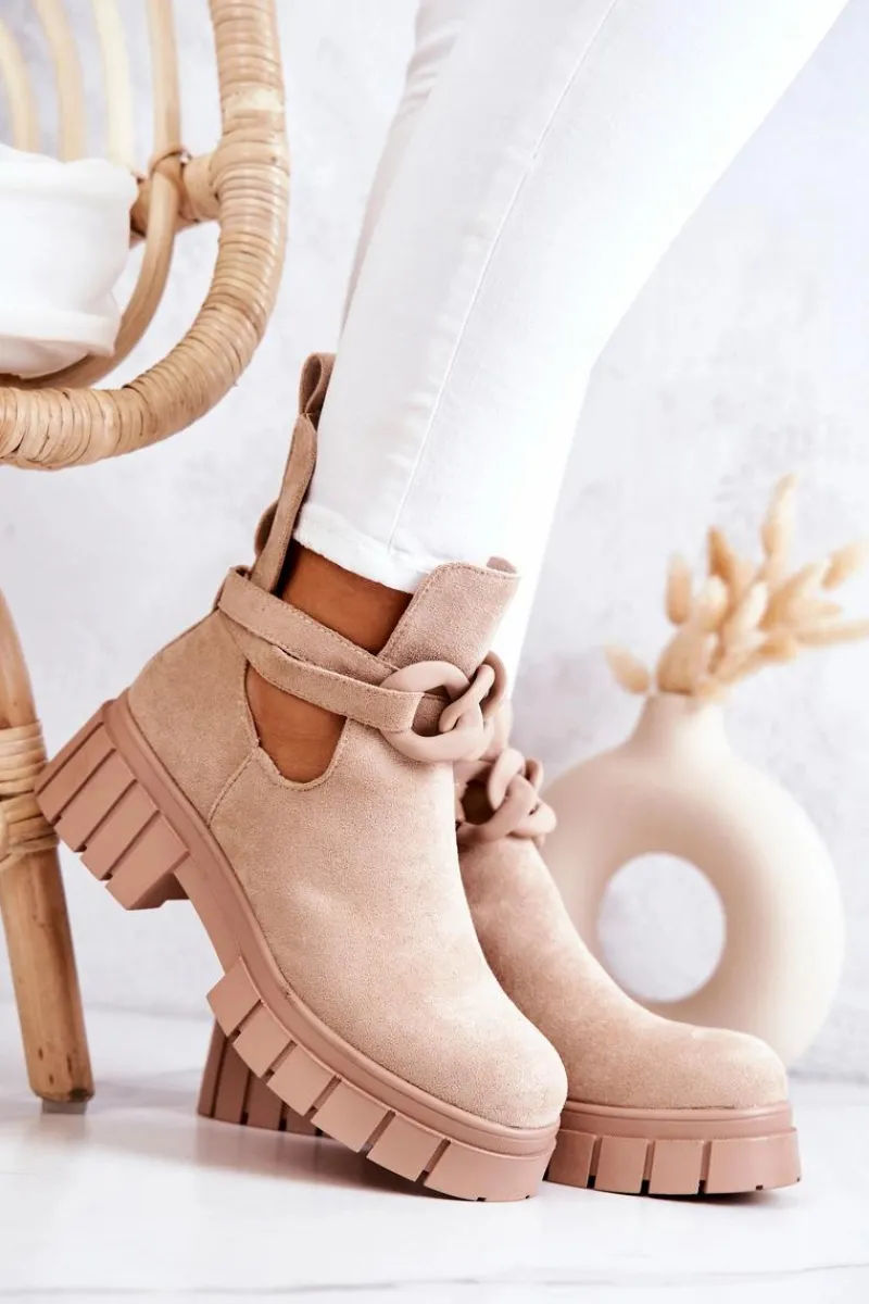 Hot Boto Zamszowe Botki Z Wycięciem Beżowe Kirsten