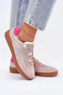 Sneakersy Damskie></noscript>D.Franklin Zamszowe Buty Sportowe Sneakersy Damskie DFSH387005 Brudny Róż Różowy