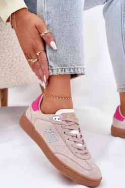 Sneakersy Damskie></noscript>D.Franklin Zamszowe Buty Sportowe Sneakersy Damskie DFSH387005 Brudny Róż Różowy