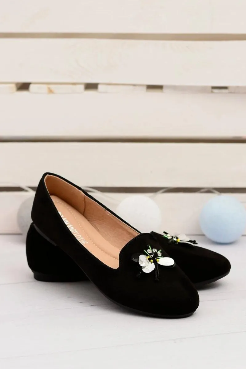 Baleriny Klasyczne>Boto Zamszowe Czarne Damskie Balerinki Lordsy Veni